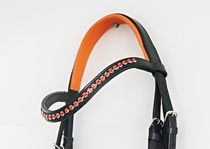 Bridon de cheval en cuir de qualité authentique, forme anatomique, longévité, avec rembourrage orange doux et confortable - Product Image 4