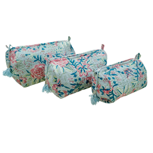 Conjunto de bolsa de cosméticos acolchada floral menta-Fresh & Charming - Product Image 1