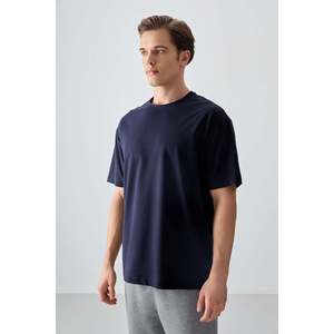 T-shirt basique pour homme Air Jones, bleu marine, coupe ample, tissu en mélange de coton doux, texture épaisse, vêtement décontracté confortable - Product Image 2
