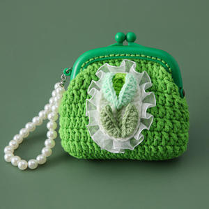 Sac à main mignon en crochet fait main avec chaîne de perles, mini sac tricoté pour enfants et femmes, pochette pour téléphone portable, porte-monnaie - Product Image 5