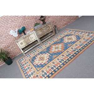 Alfombra Turca de 5.5x8.3 pies, Alfombra Vintage Grande, Alfombra de Lana Azul Sólida - Product Image 1