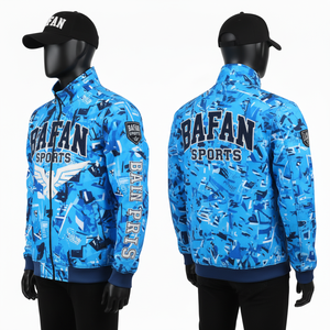 Softshell Sport Jacket Wind Resistant Warm <b>Fleece</b> Lining Blue All Over Print Custom Chenille Patch Logo Softshell Jacket for man - Product Image 5