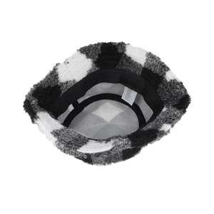 Chapeau de pêcheur sportif décontracté en fourrure Teddy, motif écossais noir, lettres brodées, fruits, impression en relief, en peluche, réversible, quatre saisons - Product Image 2