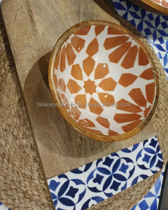 Nouveau Design Bol en bois émaillé Blossom Décoration Bols en bois Grand bol de service à salade en bois de mangue imprimé en émail par FWE - Product Image 5