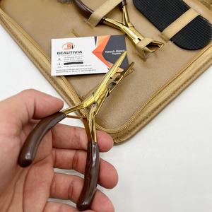 Juego de herramientas de pinzas para extensiones de cabello Remy con microperlas, pinzas multifuncionales de punta curva de plasma dorado, protectores de calor y microperlas - Product Image 5