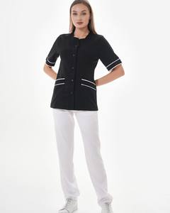 100% ensembles de gommages d'hôpital à col en v de qualité supérieure deux poches avant taille élastique pantalon tissé vêtements d'été - Product Image 3