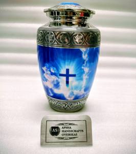 Urne funéraire en laiton/aluminium gravée avec un croix et un monument américain pour les cendres humaines des adultes - Product Image 6