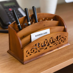 ที่ใส่ปากกาไม้ทรงกลมคุณภาพพรีเมียม งานแฮนด์เมด พร้อมดีไซน์ทันสมัย สำหรับโต๊ะทำงาน โต๊ะอ่านหนังสือ และโรงเรียน - Product Image 2