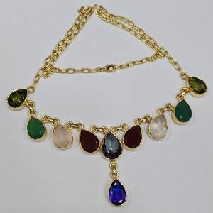 925สร้อยคอเงินสเตอร์ลิงชุบทองอัญมณีรูปหยดน้ำเครื่องประดับแฮนด์เมดดีไซน์เนอร์แบบวินเทจไม่เหมือนใคร - Product Image 5