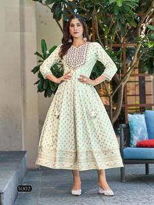 ใหม่เรยอน14กก. พิมพ์ลายฟอยล์แบบลำลองผ้ายีนส์14กก. ชุดราตรีฟอยล์ปักคอแนวธรรมชาติ - Product Image 5