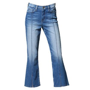 Jean en denim évasé taille haute pour femme, style vintage écologique, mélange polyester/coton, fermeture éclair, longueur intégrale - Product Image 2