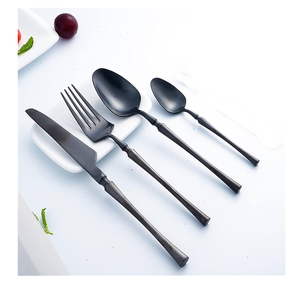 Vajilla de acero con espejo, juego de cubiertos de cuchara, negro mate, adecuado para 4 piezas, mango corto de doble capa de eventos para regalos de boda - Product Image 6