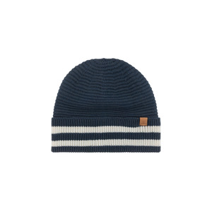 Gorro básico azul marino para hombre, gorro suave informal de punto acrílico a rayas dobles, prendas de punto con goma Flexible - Product Image 1
