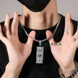 จี้เงินแท้ 925 ประดับมอสซาไนต์ รูปธนบัตร สไตล์ฮิปฮอป ชุบโรเดียม/ทอง 14K แฟชั่นทันสมัย ใส่ได้ทุกวัน เหมาะสำหรับทุกเพศ - Product Image 6