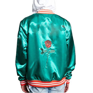 Veste universitaire en satin avec lettrage brodé 3D finition brillante et poignets côtelés et logo personnalisé quantité minimale de commande de gros 50pcs - Product Image 4