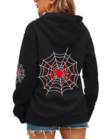 Jersey deportivo de Invierno para mujer, Sudadera con capucha de algodón/poliéster, polar, gráfico de araña, bolsillos de canguro, ajuste holgado, ropa para exteriores, teñido liso