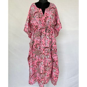 <b>Summer</b> Kimono <b>Kaftan</b> Pure Cotton Indian Block Print Floral Beach Cover Comfortable Maternity Mode ODM Supply - Product Image 2