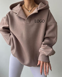 เสื้อมีฮู้ดผ้าฝ้าย100% สำหรับผู้หญิง, เสื้อฮู้ดโอเวอร์ไซส์ตัวใหญ่พิเศษสไตล์ลำลองมีความยาวสั้นและมีโลโก้ด้านหน้าสำหรับใส่ในฤดูหนาว - Product Image 2