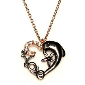 Collier en or rose 925 avec gravure d'amour et figurine de dauphin, cadeau - Product Image 3