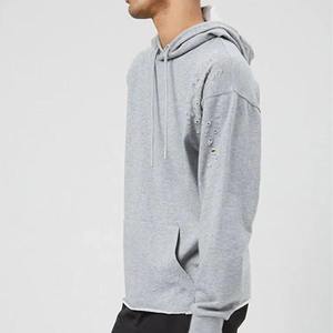 Sweat-shirts à capuche personnalisés à bordure coupée pour hommes, imprimé punk, cordon, style street, ourlet brut, 100% coton, hauts d'hiver - Product Image 4