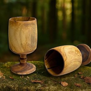 Gobelet en bois naturel Renaissance Style Hippie Verre à vin en bois et tasses à thé et soucoupes - Product Image 1