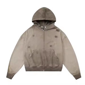 Top vente entièrement personnalisé plaine sweat à capuche zippé en détresse soleil délavé coton français éponge fermeture éclair sweats à capuche et sweat-shirts - Product Image 2
