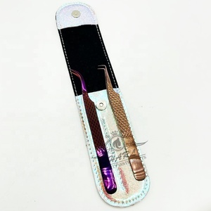 Pince à épiler d'extension de cils en acier inoxydable incurvée à 90 degrés avec pointe en fibre pour les sourcils - Product Image 1