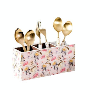 Classic Three-Section Wooden Cutlery Holder for Dining <b>Table</b> Elegant Mats & Pads Product - Product Image 1