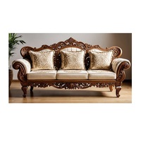 Canapé modulaire en bois rustique traditionnel, détails sculptés à la main, cadre en bois massif de qualité supérieure, élégant et confortable, trois places
