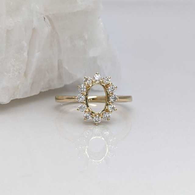 10x8mm Oval Lady Diana Style Floral Halo Semi Mount Ring 18k Gold 925 Sterling Silver CZ Gemstone Handmade Jewelry Components