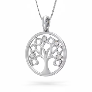 จี้ทองคำ 14K สำหรับผู้หญิง ประดับเพชรทรงกลมเจียระไนแบบบริลเลียนท์ 4 เม็ด ได้รับการรับรองจาก IGI ดีไซน์ลายฉลุ 'ต้นไม้แห่งชีวิต' - Product Image 1