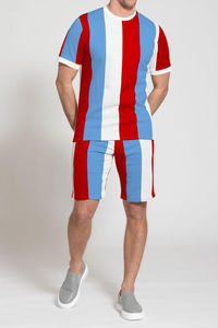 Ensemble court d'été décontracté pour hommes personnalisé 100% coton 2 pièces t-shirt et short ensembles jumeaux porter des short t-shirt court - Product Image 4