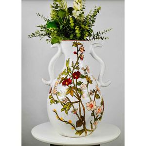 แจกันเซรามิกหูจับคู่ ดีไซน์หรูหรา สไตล์อาร์ตเดโค กระถางดอกไม้พอร์ซเลน น้ำหนักเบา ปรับแต่งได้ เหมาะสำหรับตกแต่งบ้านและสำนักงาน ดีไซน์ใหม่ - Product Image 1