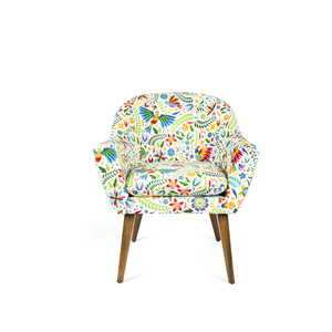Poltrona di Design Italiano in Poliestere, Compensato e Velluto Multicolore con Motivi Floreali Naturali e Tropicali Messicani di Excelsa - Product Image 1