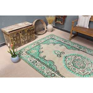 Alfombra vintage, alfombra grande de 5.2x9.2 pies, alfombra verde con lunares - Product Image 5