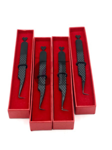 Profesional 90 grados negro Plasma espalda corazón diseño fibra Nano punta Acero inoxidable extensión de pestañas pinzas instrumento de belleza - Product Image 4
