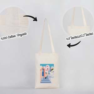 3 Line Stitched Natural Cotton Eco-Friendly Cotton Tote <b>Bag</b> <b>Long</b> Handle Mini 10x14 Size Durable <b>Bag</b> With DTF Screen Printed <b>Bags</b> - Product Image 4