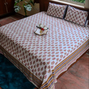 Hand <b>Block</b> Printed Cotton Bedsheet | Floral Indian <b>Bed</b> Sheet | Handmade Bedding for Wholesale - Product Image 1
