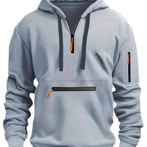 เสื้อฮู้ดดี้ลำลองสไตล์สตรีทแวร์สำหรับผู้ชาย ผ้าฝ้าย 100% ดีไซน์กระเป๋าหลายช่อง เหมาะสำหรับกีฬาฤดูหนาว ปักลายดิจิทัล - Product Image 1