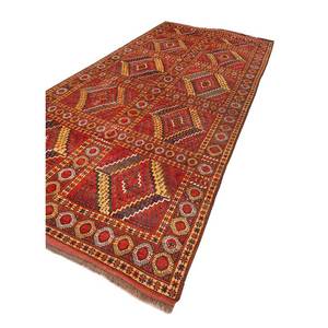 Alfombra Kiaan de Lana Anudada a Mano de Gran Tamaño, Paem-64, Rojo Naranja, Geométrica Abstracta, Rectangular, para Pasillo, Entrada, Sala de Estar - Product Image 2