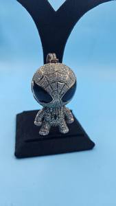 Pendentif authentique Web Mask Hero Cartoon, style rappeur, diamant rond en moissanite, hip hop, argent 925, bijoux fins, pendentifs et breloques - Product Image 2