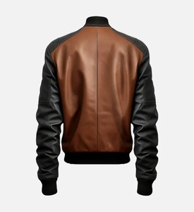Blouson d'aviateur bicolore en cuir pour hommes avec fermeture à glissière Style d'hiver décontracté Fini - Product Image 5