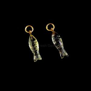 Cuentas de piedras preciosas talladas en forma de pez de cuarzo limón Natural, colgante de Plata de Ley 925, colgante de piedra suelta de un solo bucle, proveedores a granel - Product Image 3