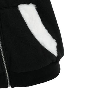 Sudadera con capucha de forro polar grueso con orejas de gato y bloques de color, impermeable, transpirable, de secado rápido, con cremallera, informal, larga, para mujer, otoño-invierno - Product Image 2