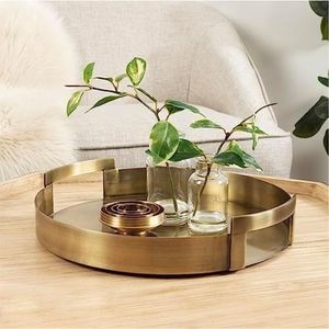 Plateau décoratif circulaire élégant en nickel brossé, design ajouré complexe, plateau de table en métal, plateau de vanité et de bijoux de qualité supérieure - Product Image 3