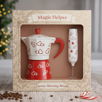 Ensemble cafetière Moka Pot, ensemble cadeau avec mousseur à lait, design romantique en forme de cœur pour les amateurs d'espresso à la maison