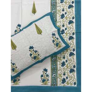 Hand Block Printed King Size 100% Cotton Double Bedsheet Pillow Cover Eco-Friendly Floral <b>Comforter</b> <b>Set</b> for Home 3 Pcs <b>Set</b> - Product Image 1