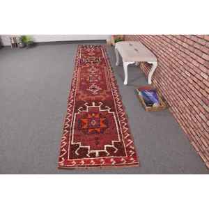 Vintage Turkish Wool <b>Runner</b> Rug 2.4x12.6 ft (72x384 Cm) <b>Red</b> Patchwork Herki Eco-Friendly Latex Backing Rug - Product Image 1