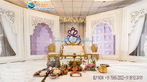 Escenario Dorado Temático Abierto para Bodas Fijianas, Decoración de Mandap Real para Bodas, Mandap Abierto Dorado para Decoración de Eventos en Georgia - Product Image 3