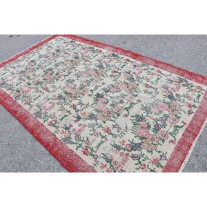 พรมตุรกีวินเทจคลาสสิกสีแดงสีขาว5.6 x 9.4ft พื้นที่ขนาดใหญ่ขนแกะเย็บปะติดปะต่อกันยางรองหลังสำหรับวัยรุ่นห้องโถงสี่เหลี่ยมผืนผ้าห้องนางแบบ - Product Image 4